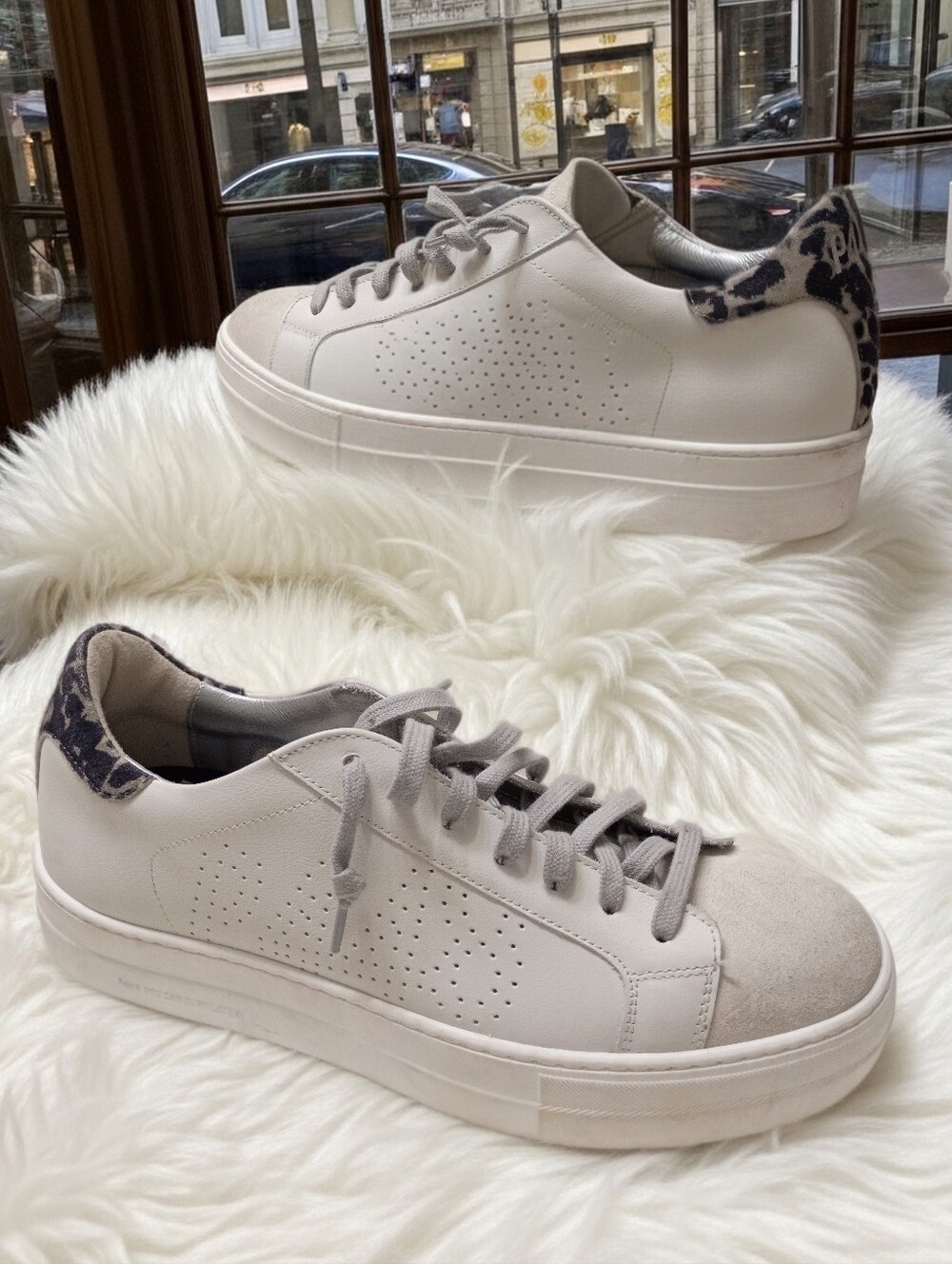 New P448 Mod Thea Platform Skate Sneakers Women's EU 43 Cream & Animal Print